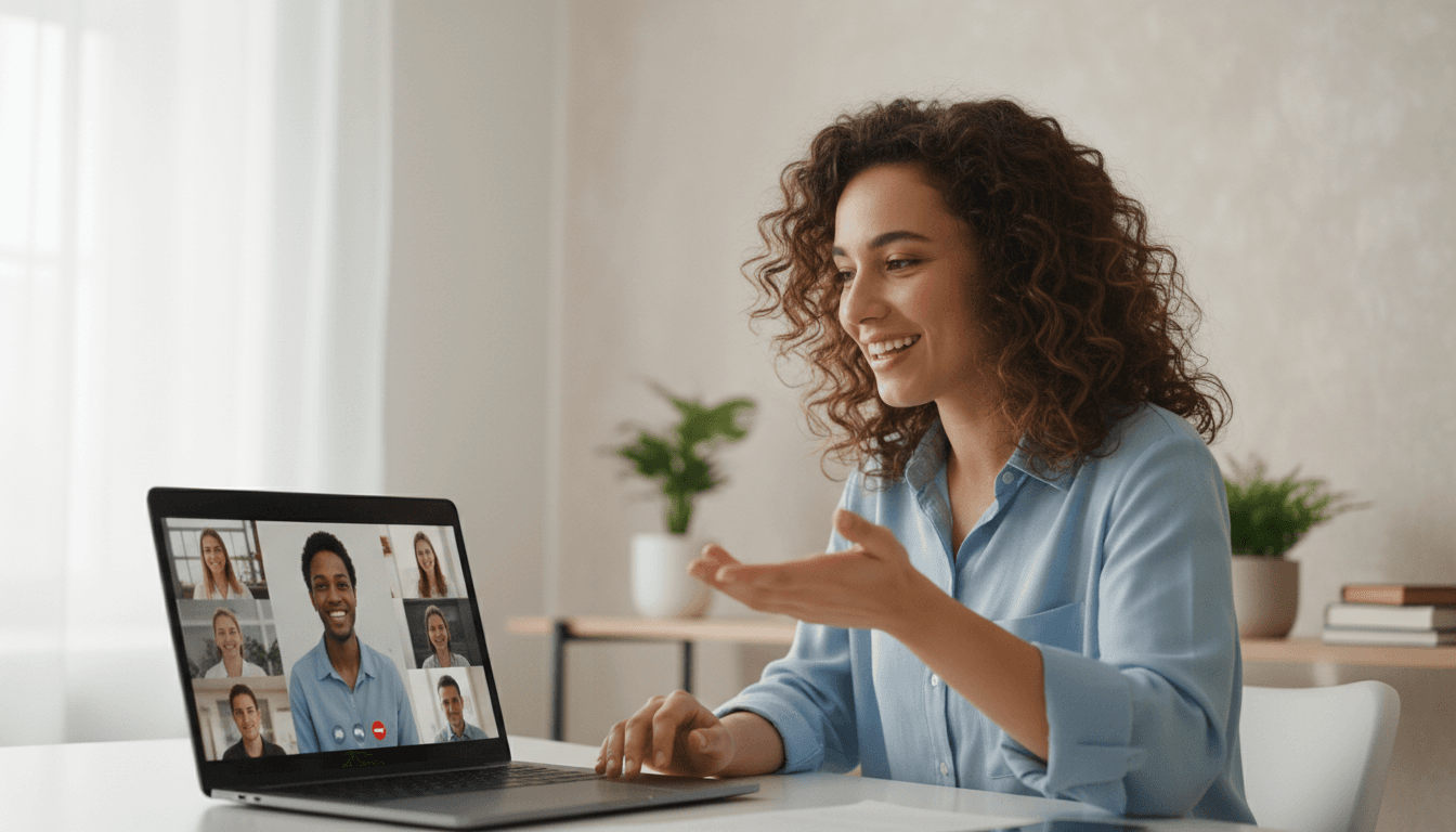 A young professional smiling during a video call interview