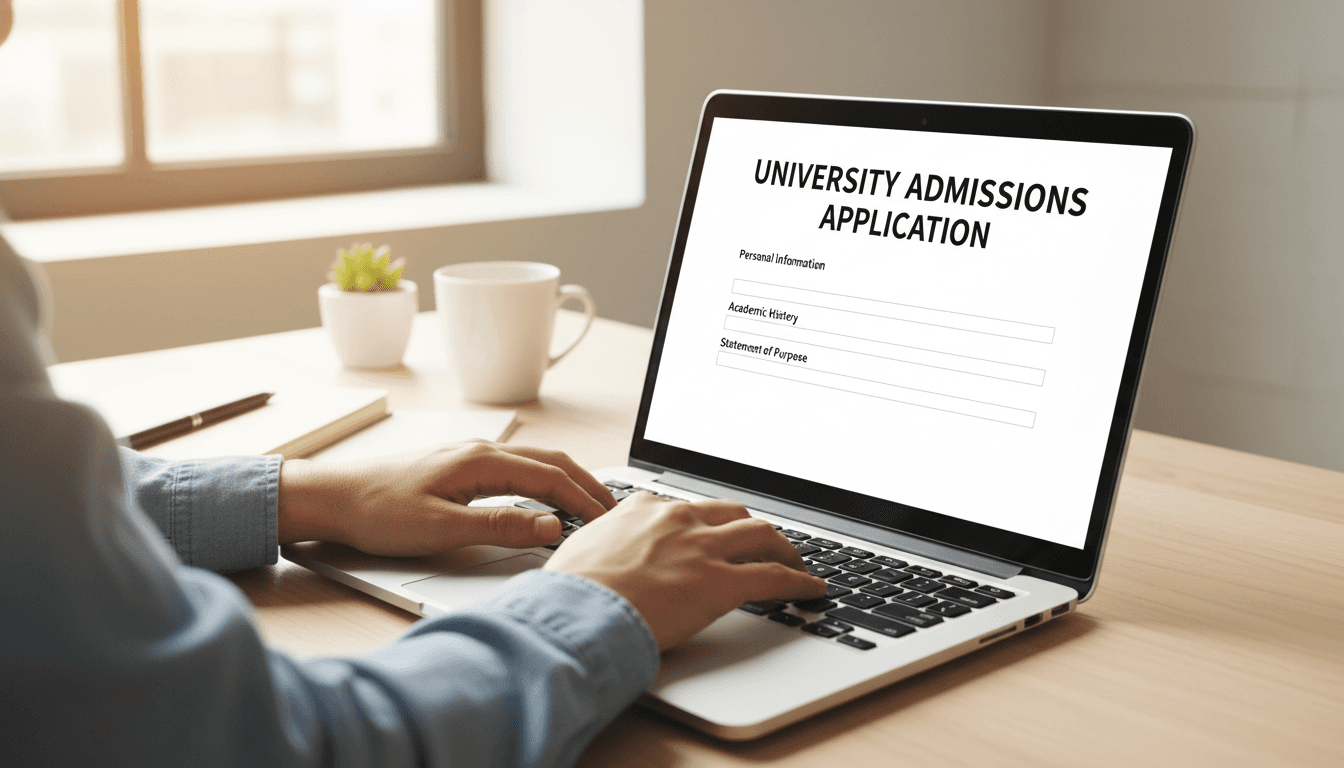 A student filling out an online application form on a laptop