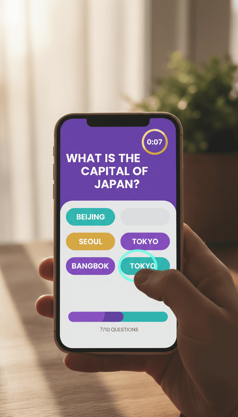 MindHunt quiz interface on mobile phone
